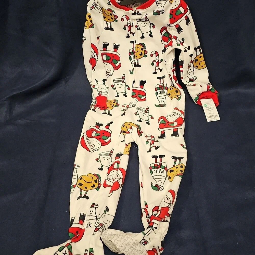 Carters Christmas Santa‎ Cookies Milk Candy Cane Footed Pajamas Size 4T